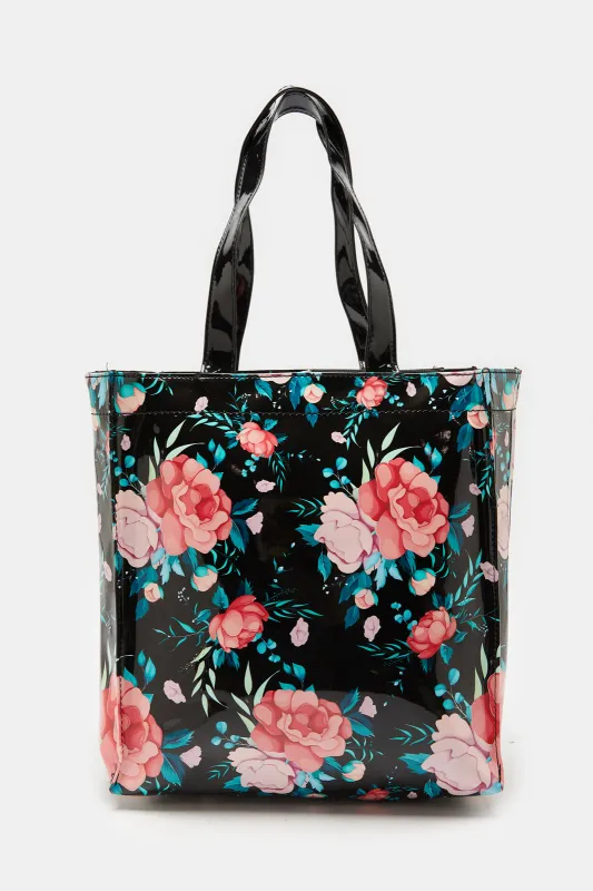 Women Black Printed Shopper Bag sold by Redtag