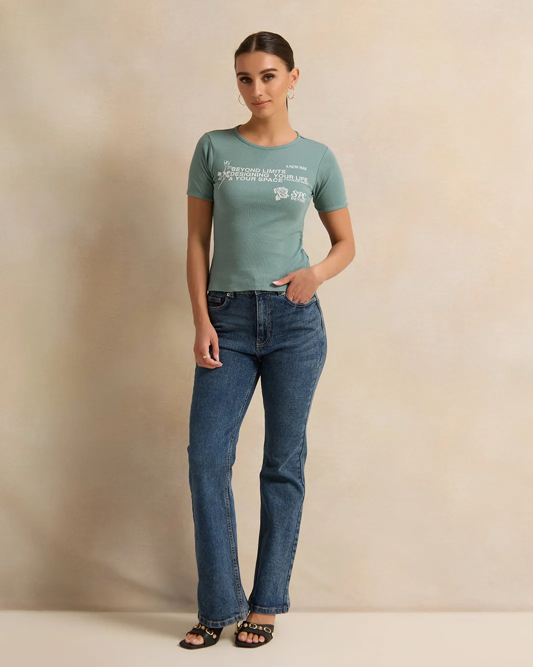 Women Green Printed T-Shirt sold by Redtag product image thumbnail 2