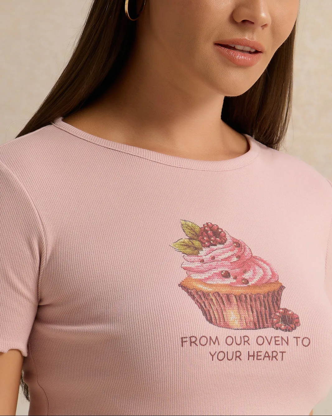 Women Pink Printed Rib T-Shirt sold by Redtag product image thumbnail 4