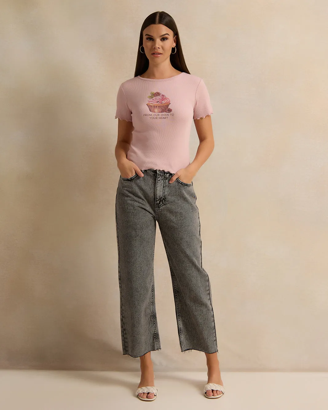 Women Pink Printed Rib T-Shirt sold by Redtag product image thumbnail 2