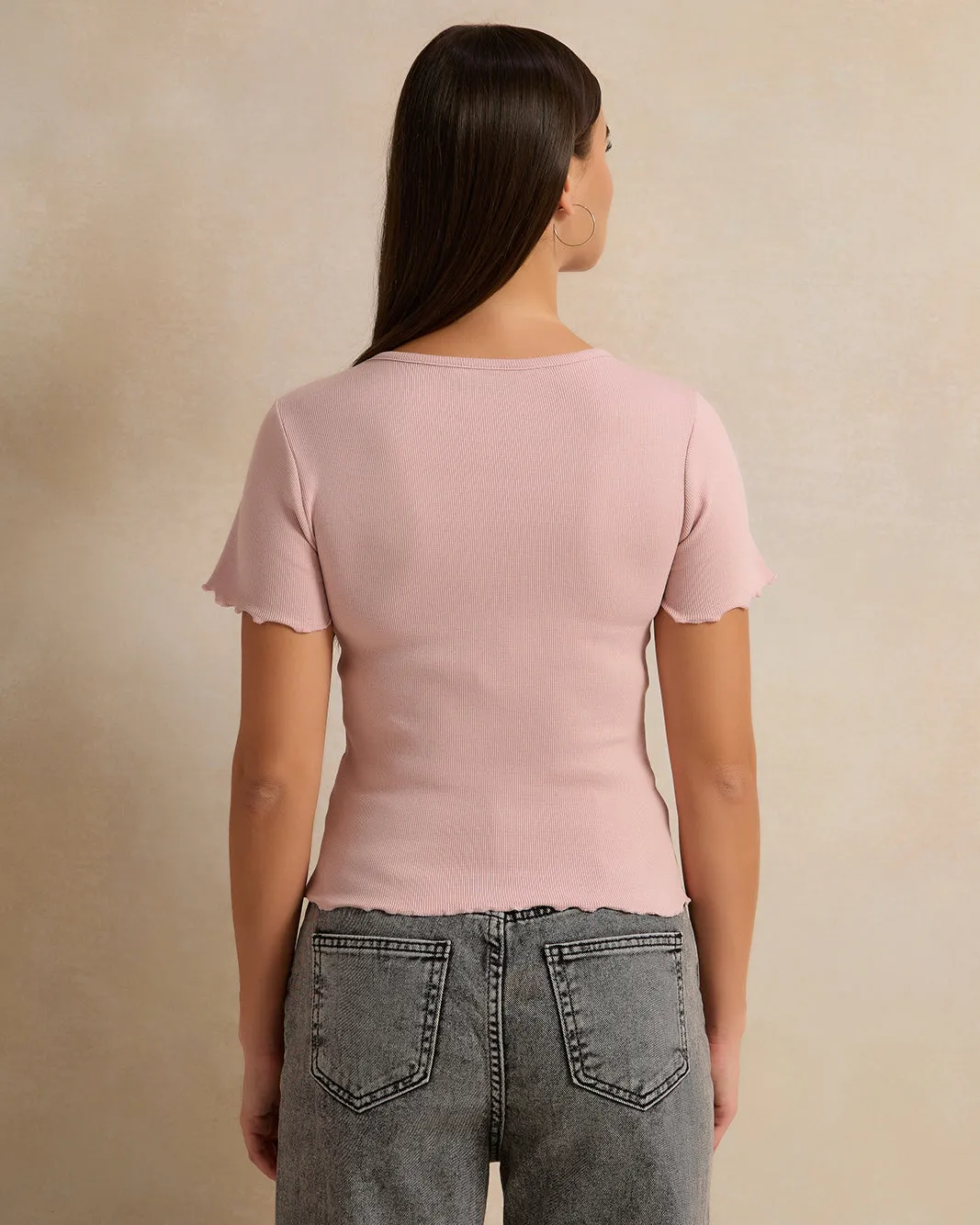 Women Pink Printed Rib T-Shirt sold by Redtag product image thumbnail 3