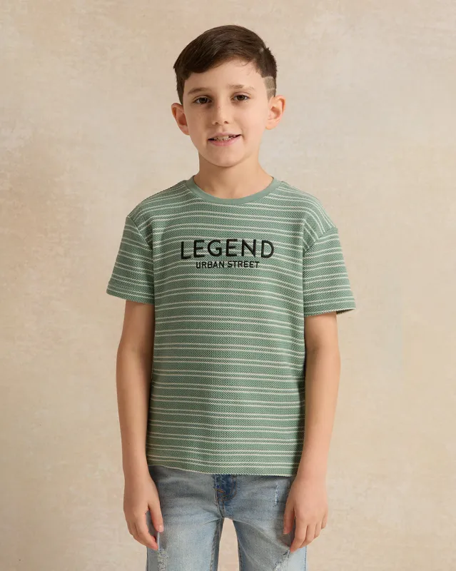 Boys Mint Striped Short Sleeve T-Shirt sold by Redtag