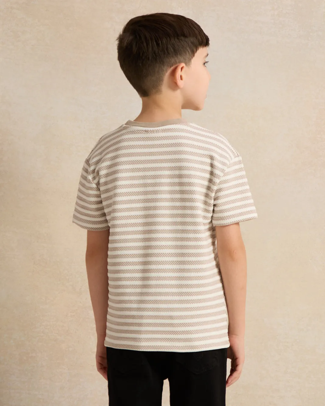 Boys Beige Stripe Short Sleeved T-Shirt sold by Redtag product image thumbnail 3