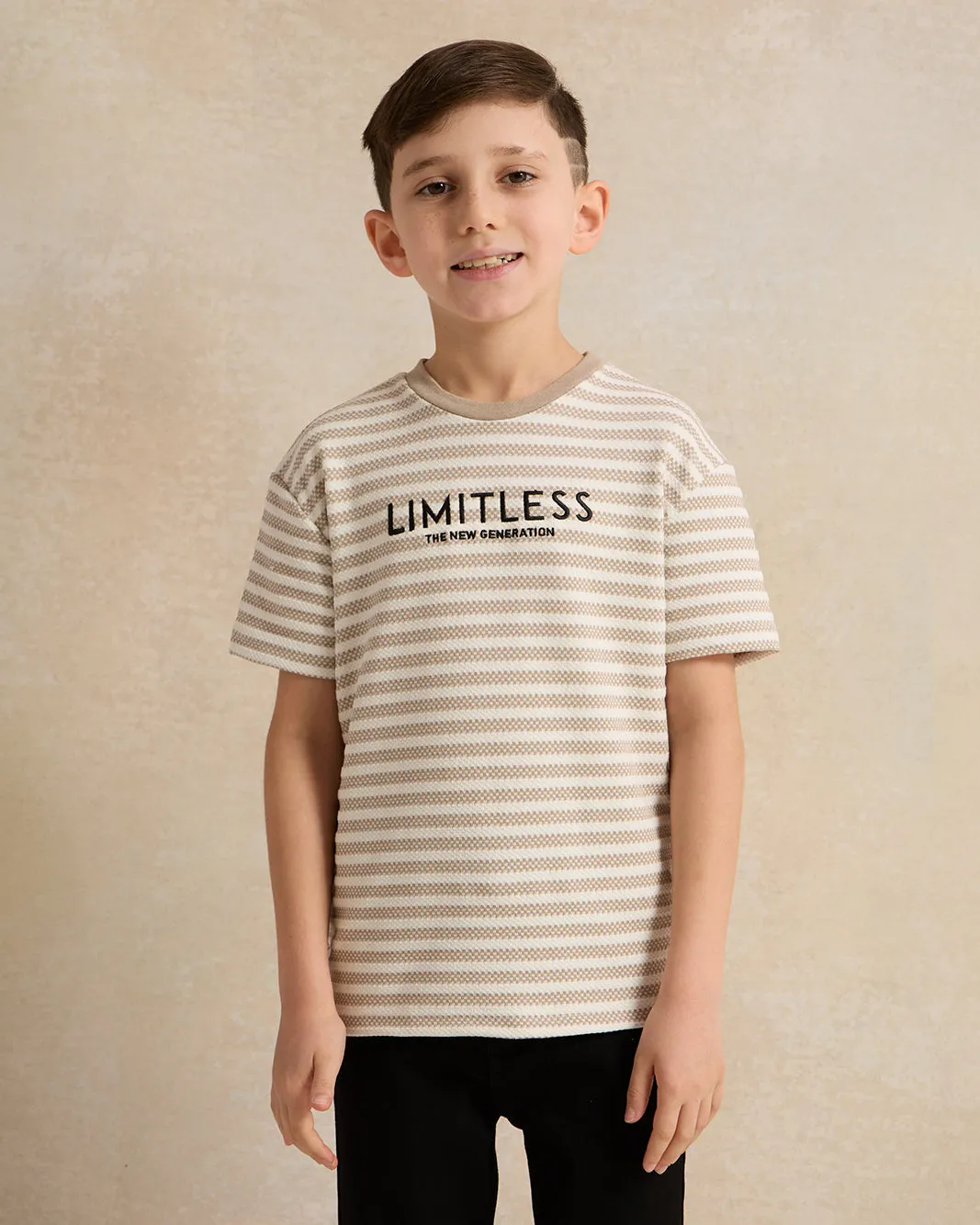 Boys Beige Stripe Short Sleeved T-Shirt sold by Redtag