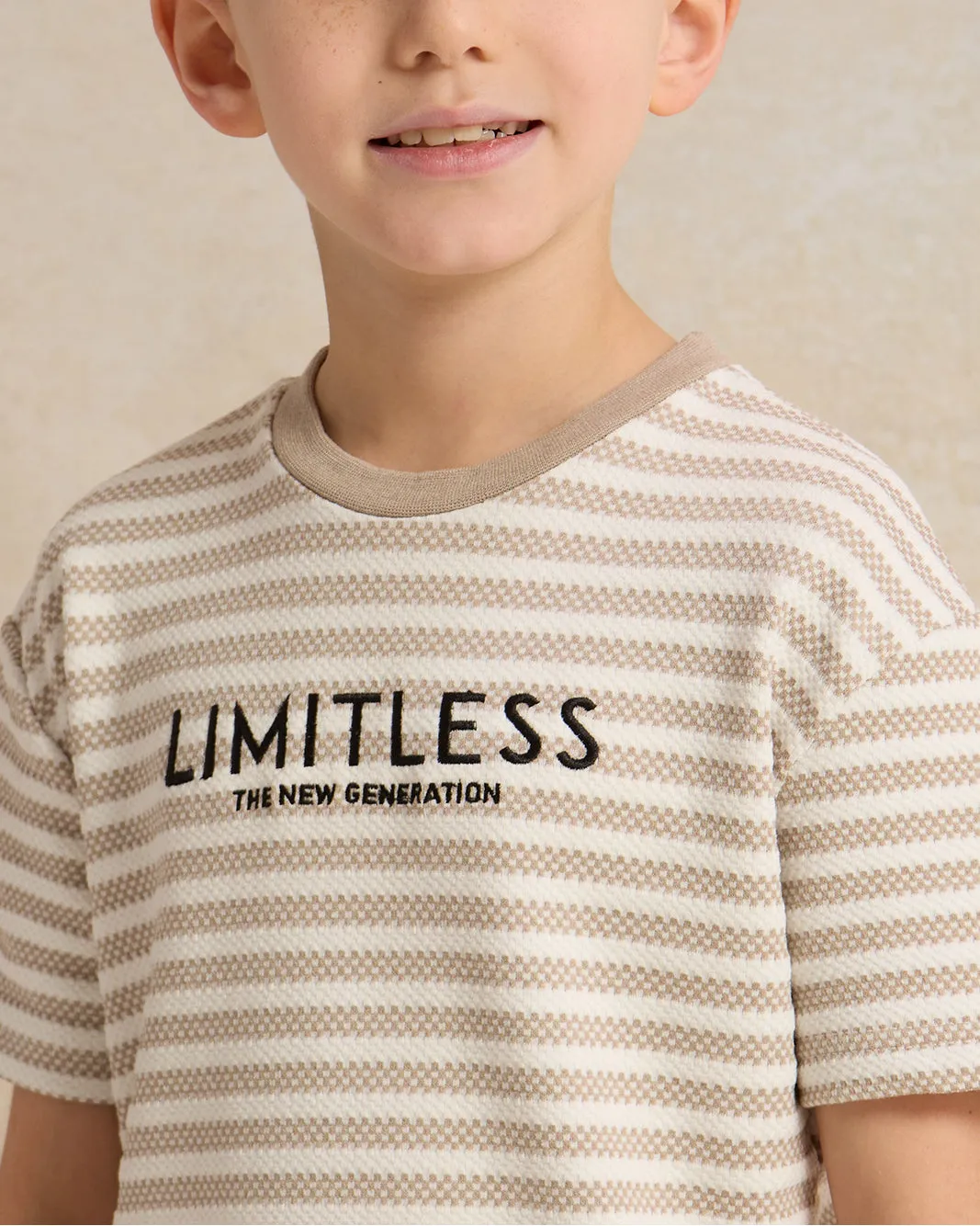 Boys Beige Stripe Short Sleeved T-Shirt sold by Redtag product image thumbnail 4