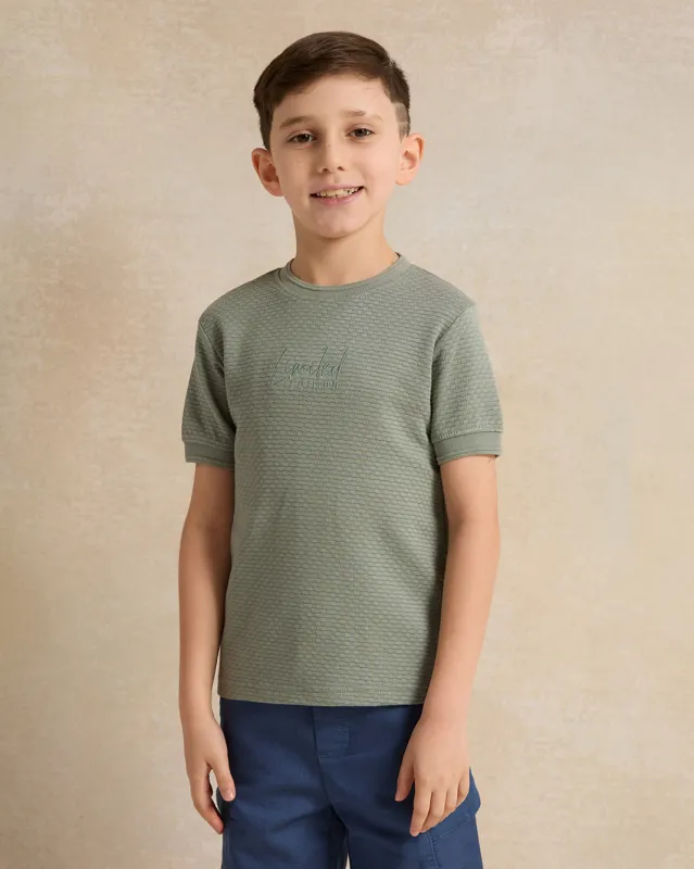 Boys Green Jacquard Short Sleeve T-Shirt sold by Redtag