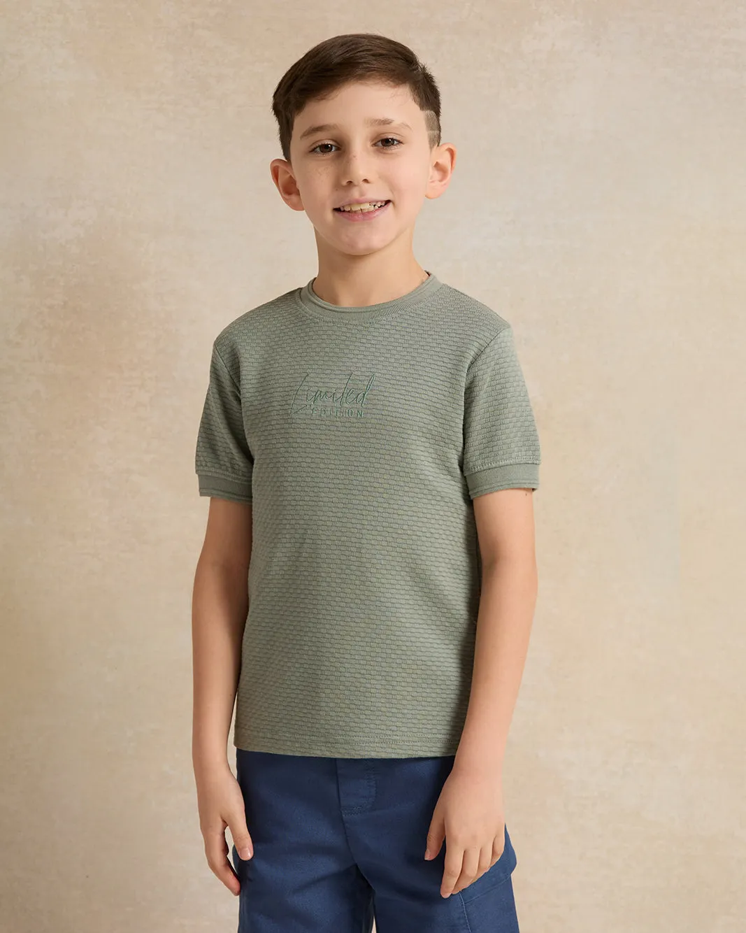 Boys Green Jacquard Short Sleeve T-Shirt sold by Redtag