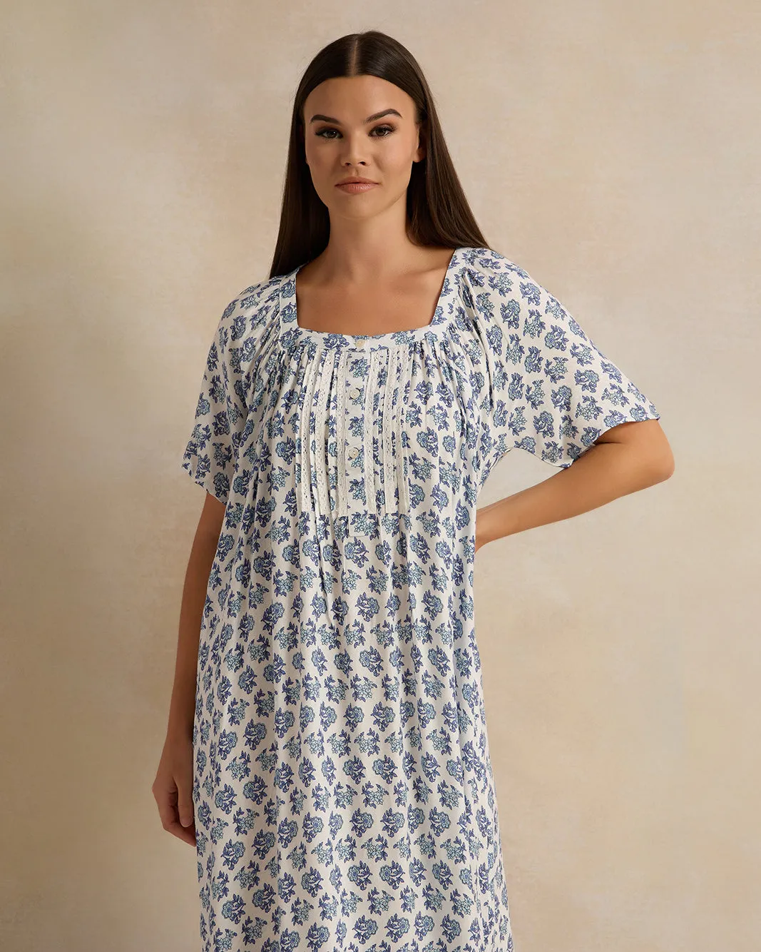 Women Blue Short Sleeve Printed Dobby Nightgown sold by Redtag product image thumbnail 2