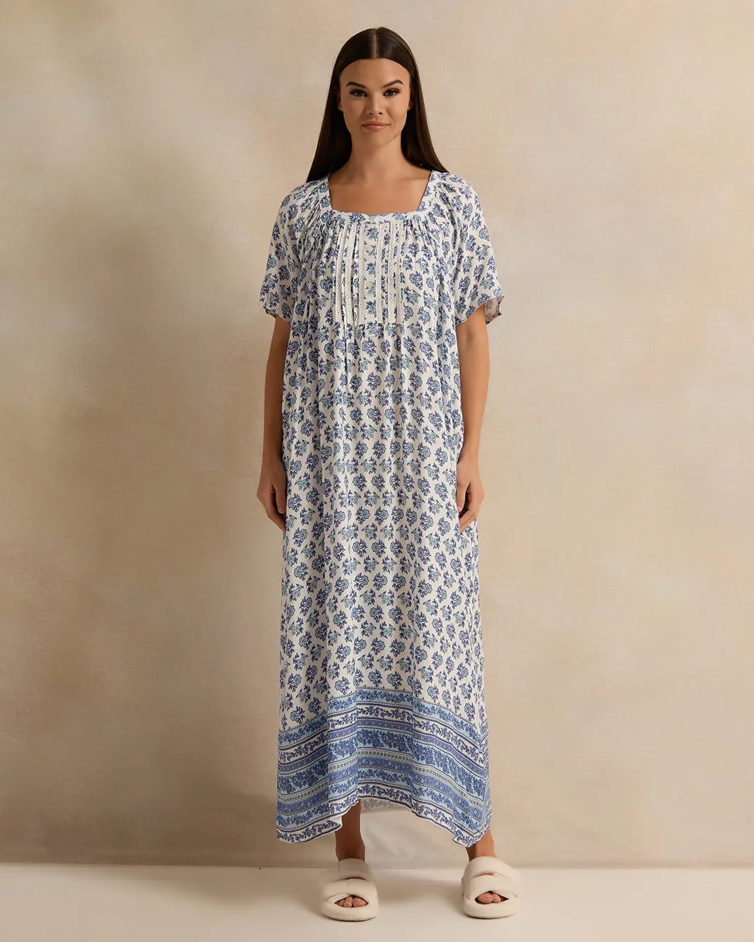 Women Blue Short Sleeve Printed Dobby Nightgown sold by Redtag product image thumbnail 4