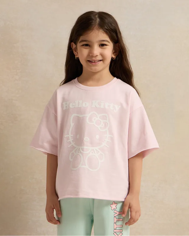Girls Pink Hello Kitty Placement Print T-Shirt sold by Redtag