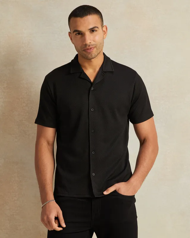 Men Black Jacquard Short Sleeve Shirt sold by Redtag
