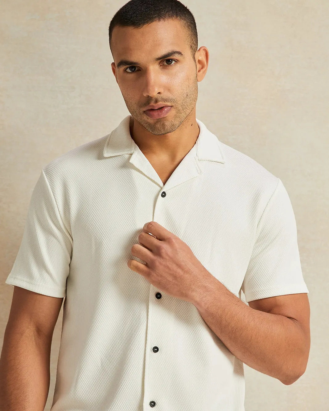 Men White Jacquard Short Sleeve Shirt sold by Redtag product image thumbnail 4
