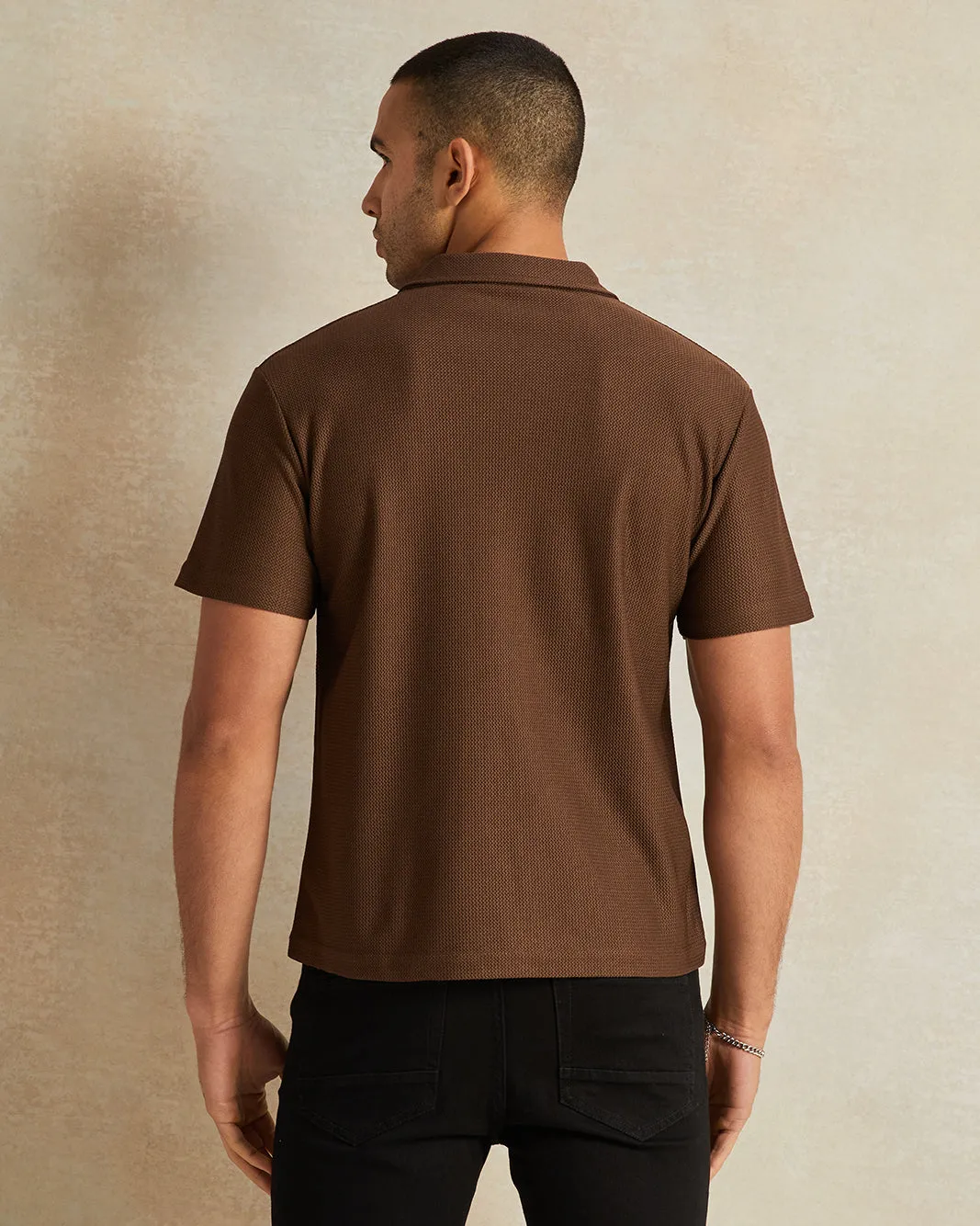 Men Brown Jacquard Short Sleeve Shirt sold by Redtag product image thumbnail 3