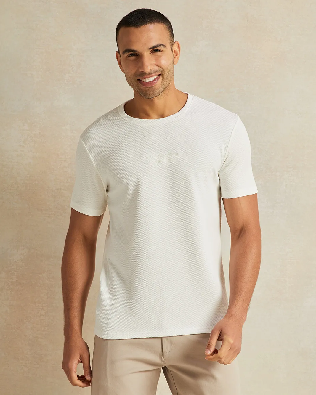 Men White Jacquard T-Shirt sold by Redtag
