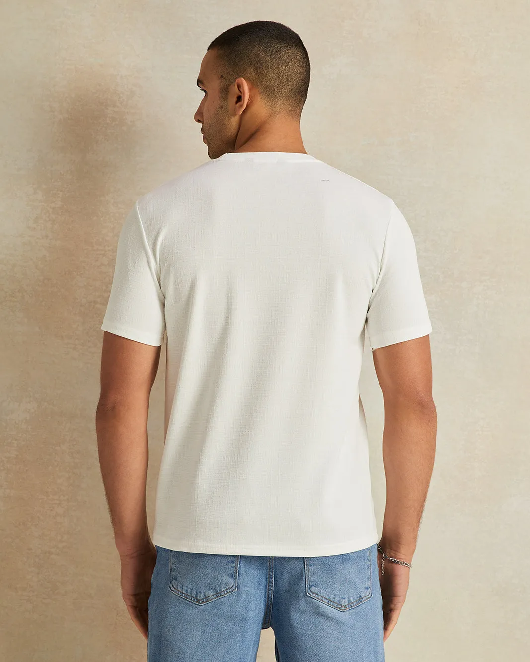 Men White Jacquard T-Shirt sold by Redtag product image thumbnail 3