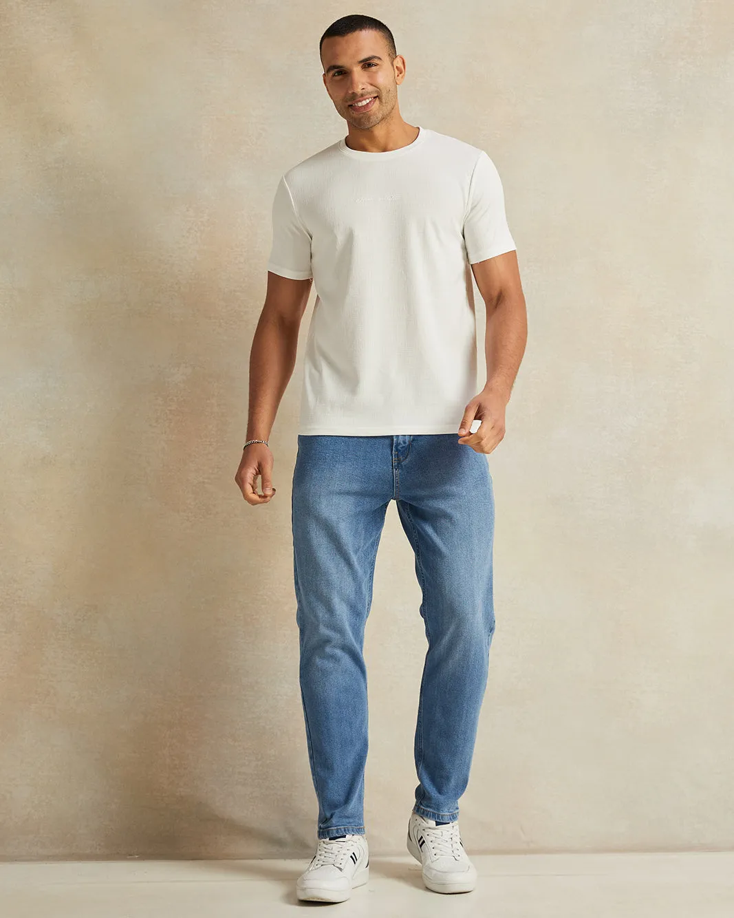 Men White Jacquard T-Shirt sold by Redtag product image thumbnail 2