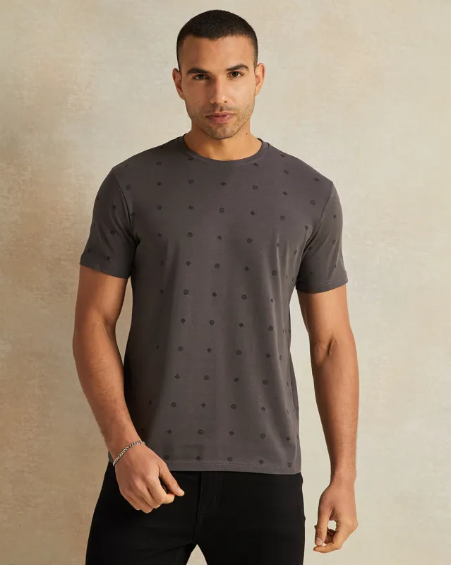 Men Grey All Over Printed Short Sleeve Tshirt sold by Redtag