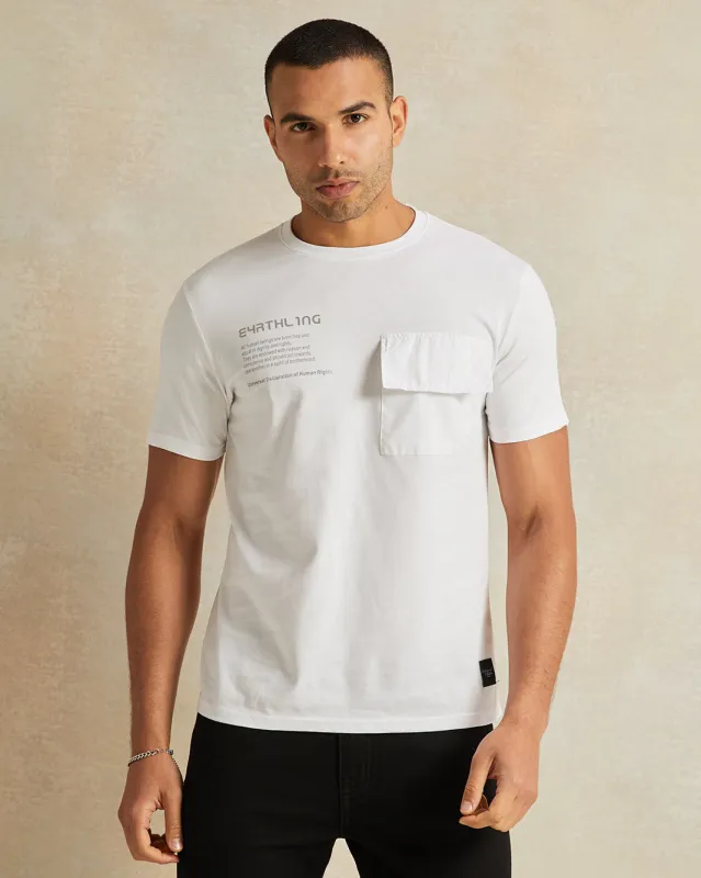 Men Printed White Pocket Short Sleeve T-Shirt sold by Redtag