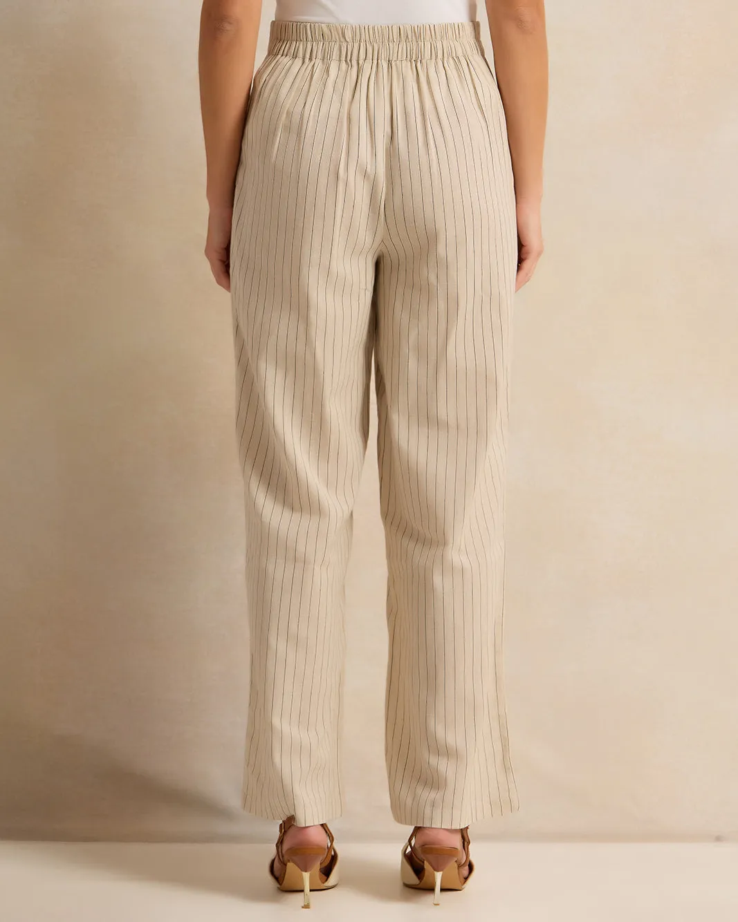 Women Beige Striped Wide Leg Pants sold by Redtag product image thumbnail 3