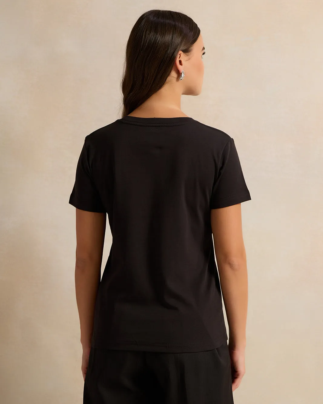 Women Black Embellished T-Shirt sold by Redtag product image thumbnail 3