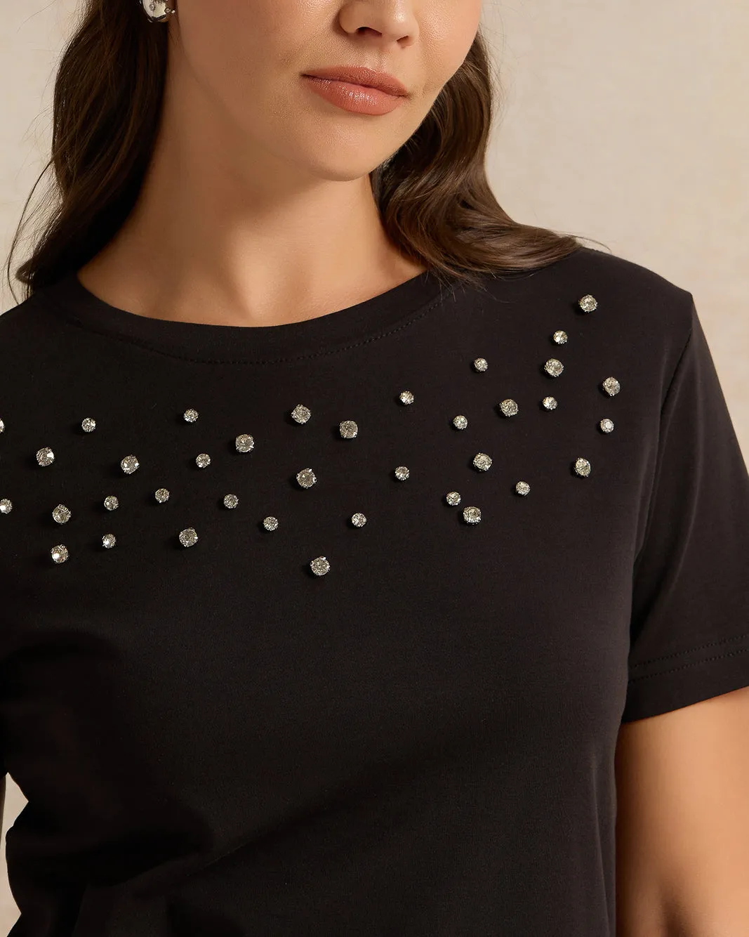 Women Black Embellished T-Shirt sold by Redtag product image thumbnail 4