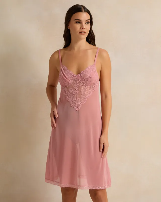 Women Pink Lace Embellished Chemise sold by Redtag