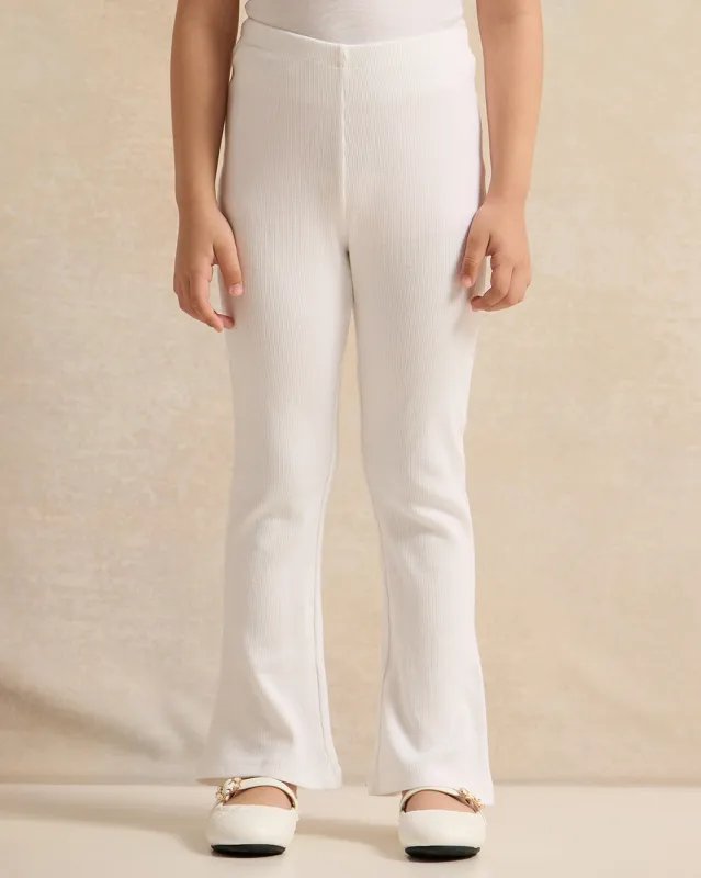 Girls White Ribbed Flared Leggings sold by Redtag