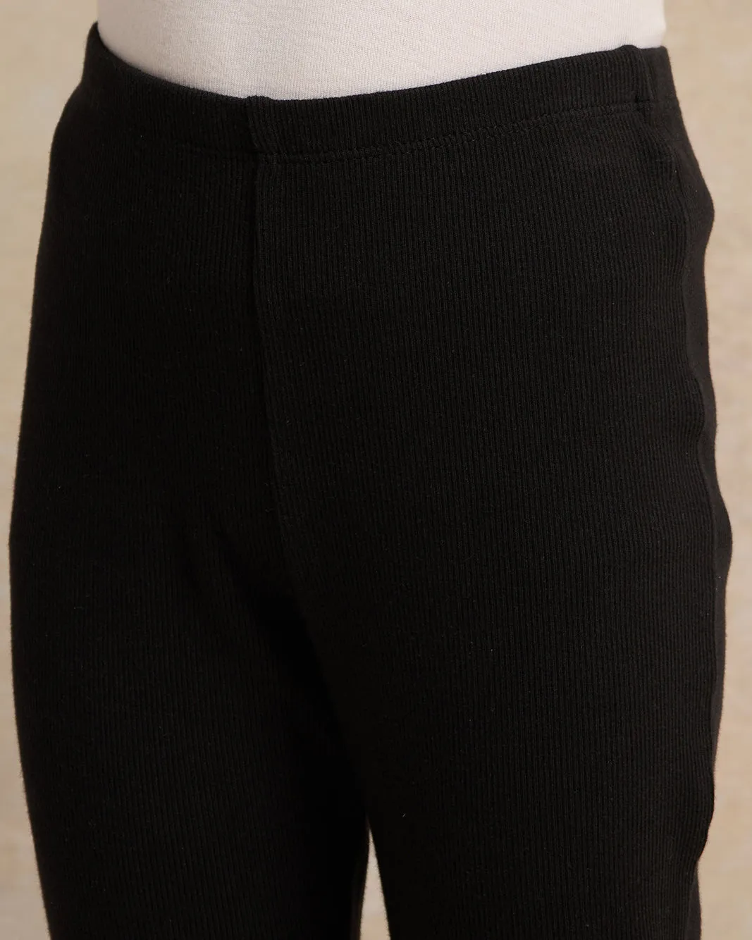 Girls Black Ribbed Flared Leggings sold by Redtag product image thumbnail 4