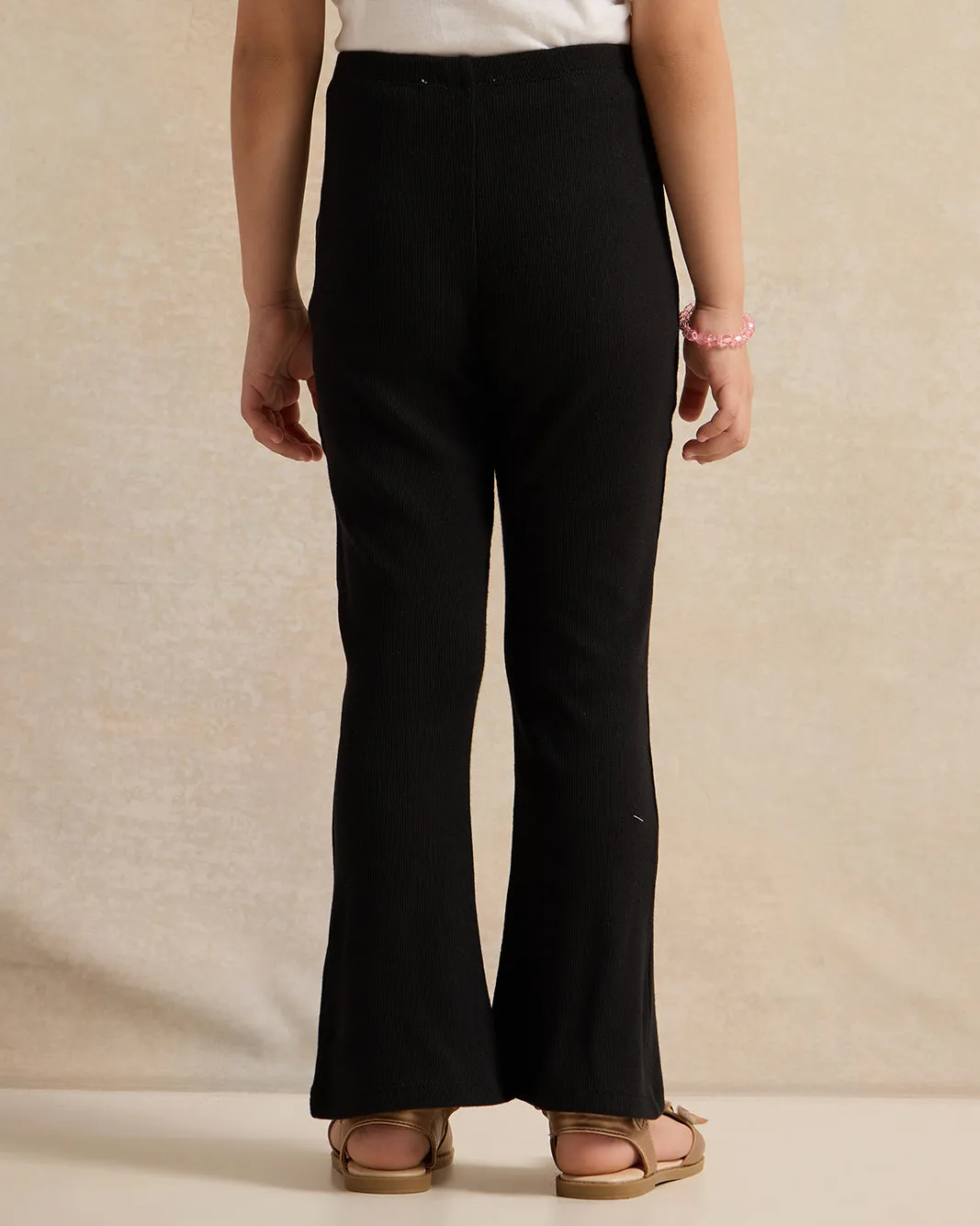 Girls Black Ribbed Flared Leggings sold by Redtag product image thumbnail 3