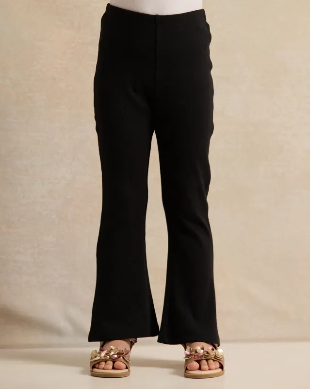 Girls Black Ribbed Flared Leggings sold by Redtag