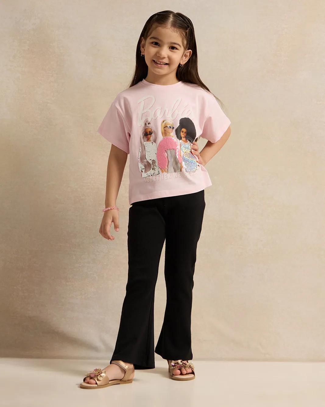 Girls Black Ribbed Flared Leggings sold by Redtag product image thumbnail 2