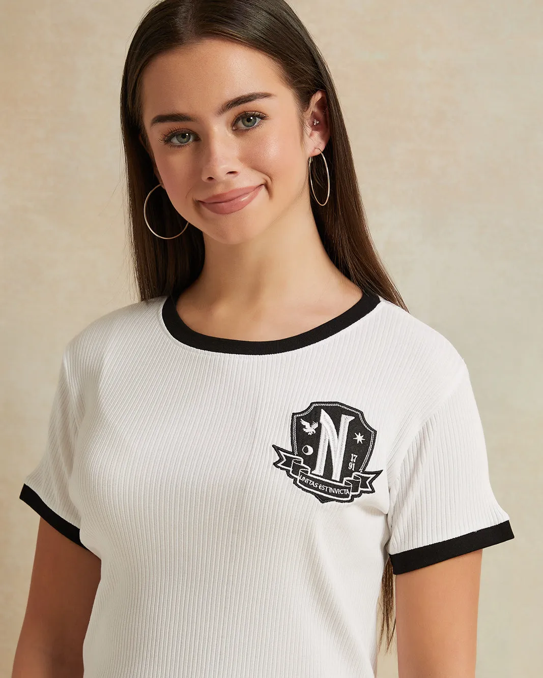 Senior Girls White Ringer Tee Wednesday sold by Redtag product image thumbnail 4