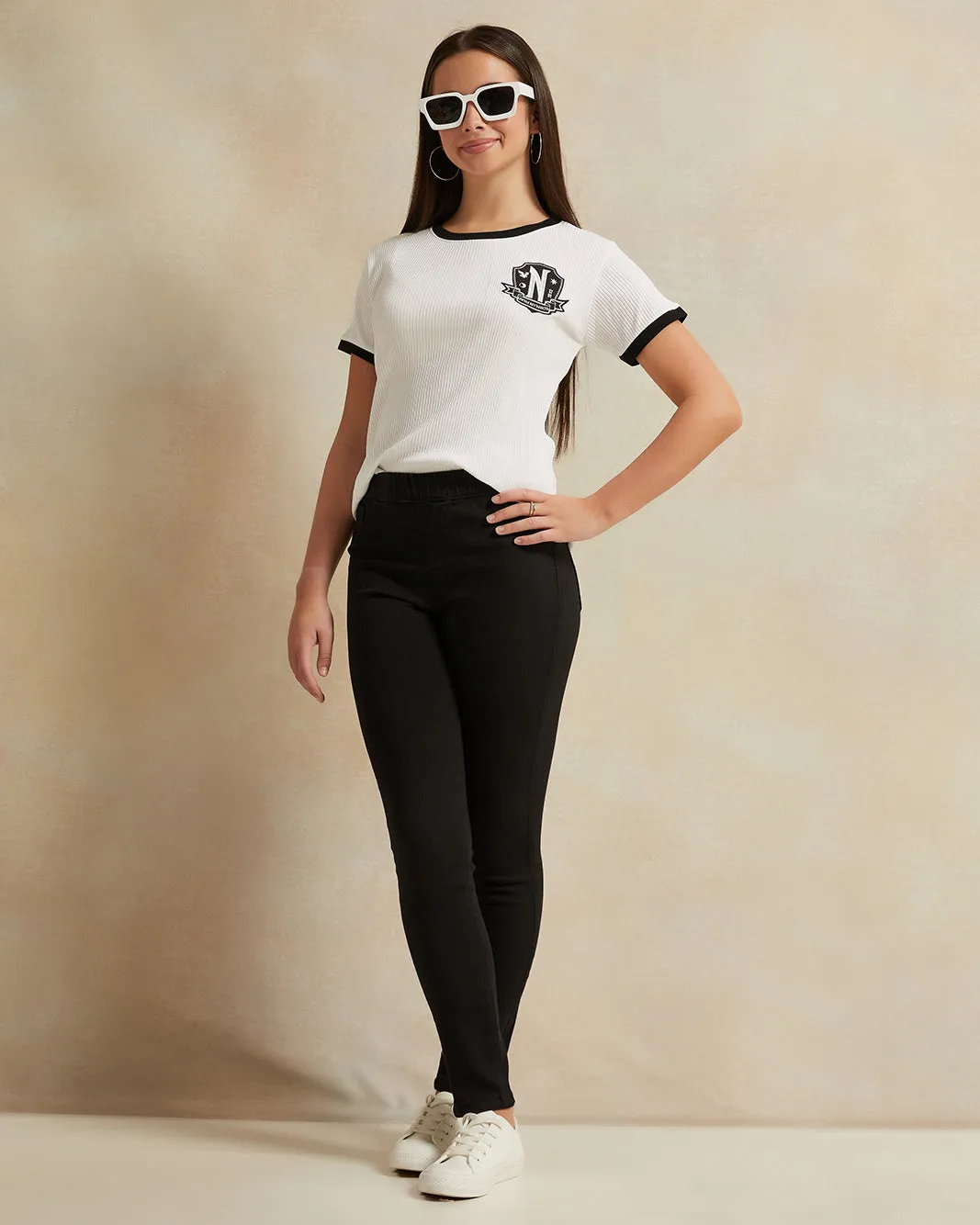 Senior Girls White Ringer Tee Wednesday sold by Redtag product image thumbnail 2