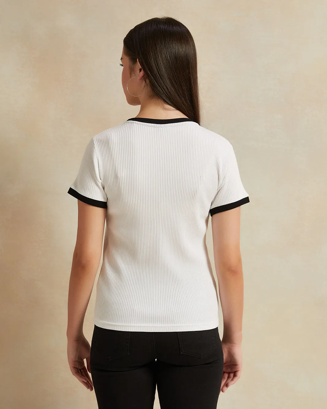 Senior Girls White Ringer Tee Wednesday sold by Redtag product image thumbnail 3