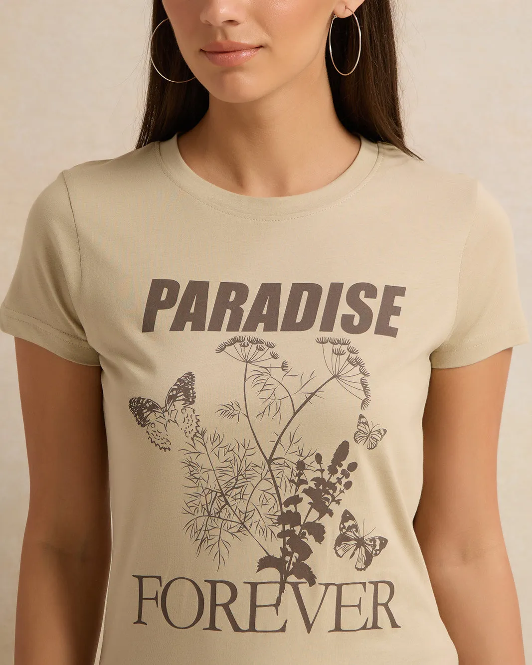 Women Short Sleeve Beige Printed T-Shirt sold by Redtag product image thumbnail 4