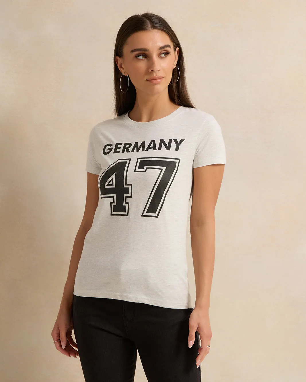 Women Short Sleeve Grey Printed T-Shirt sold by Redtag