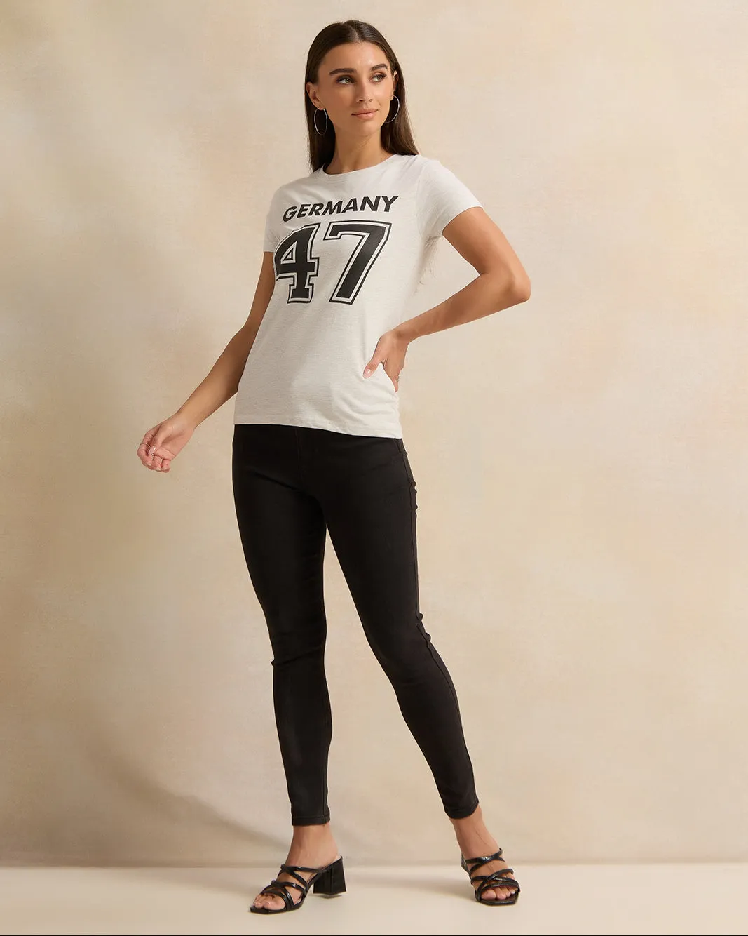 Women Short Sleeve Grey Printed T-Shirt sold by Redtag product image thumbnail 2