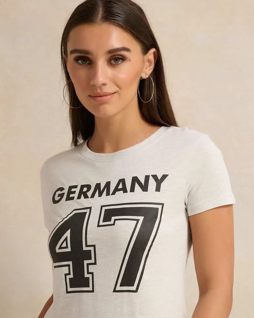 Women Short Sleeve Grey Printed T-Shirt sold by Redtag product image thumbnail 4