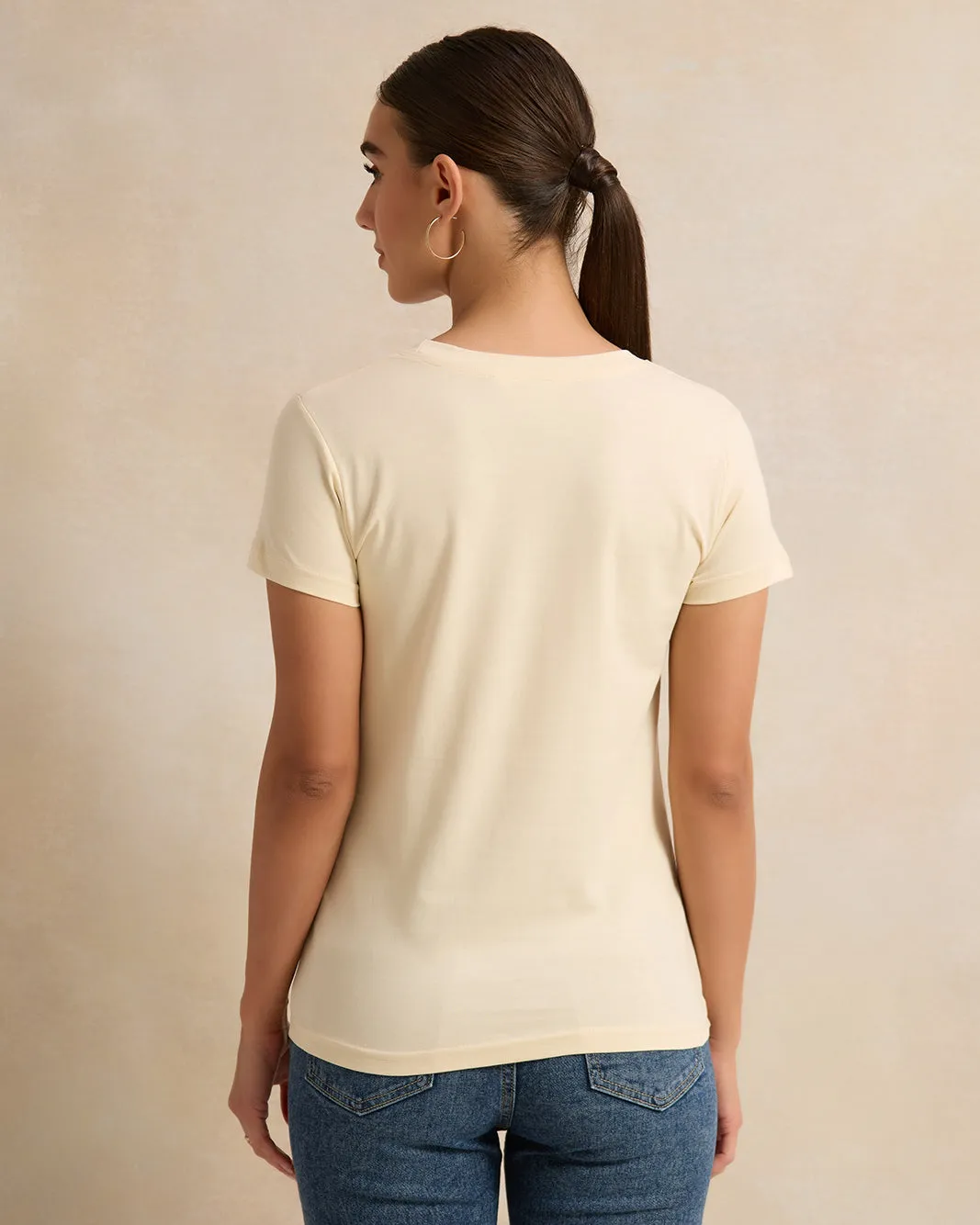 Women Short Sleeve Cream Printed T-Shirt sold by Redtag product image thumbnail 3