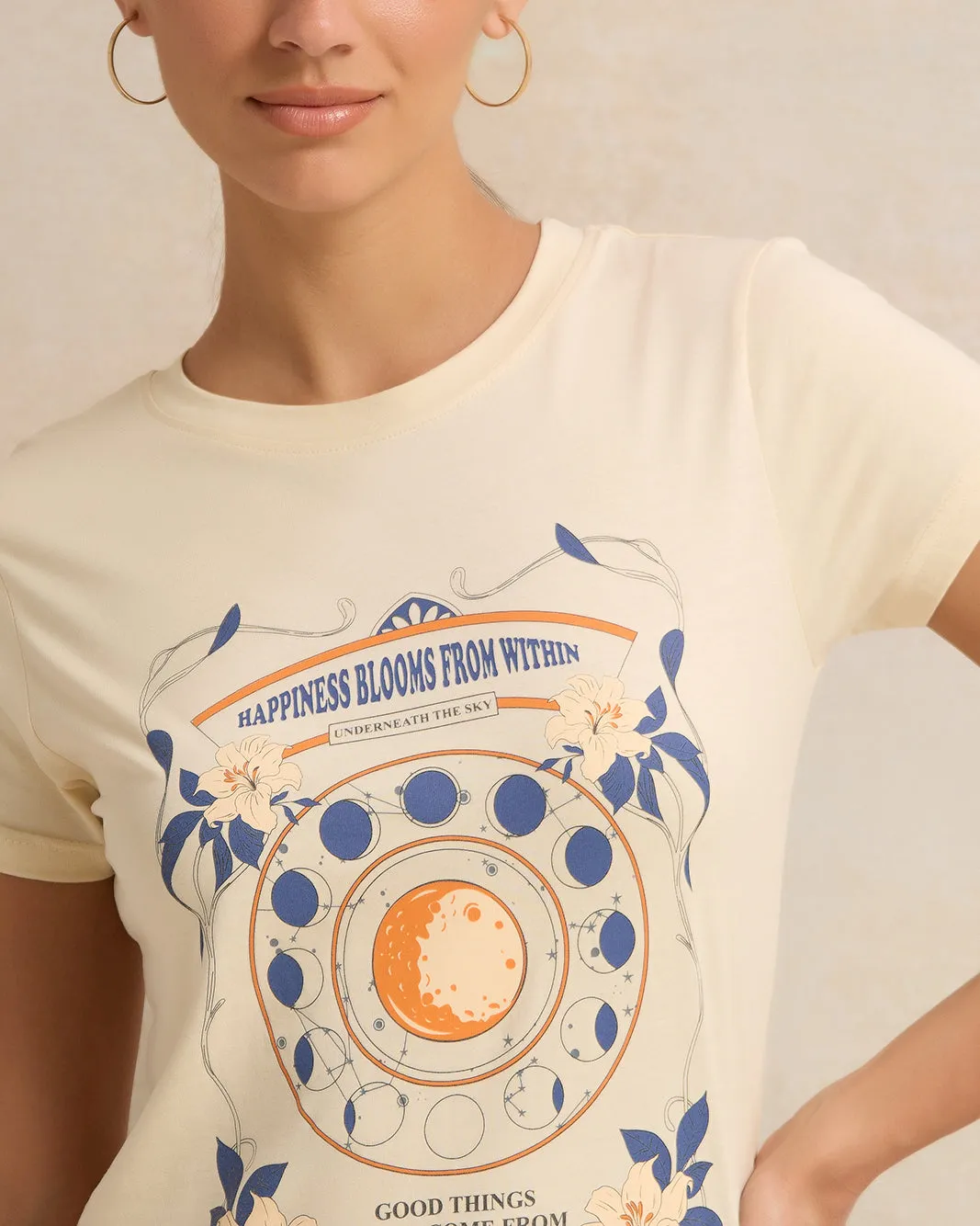 Women Short Sleeve Cream Printed T-Shirt sold by Redtag product image thumbnail 4