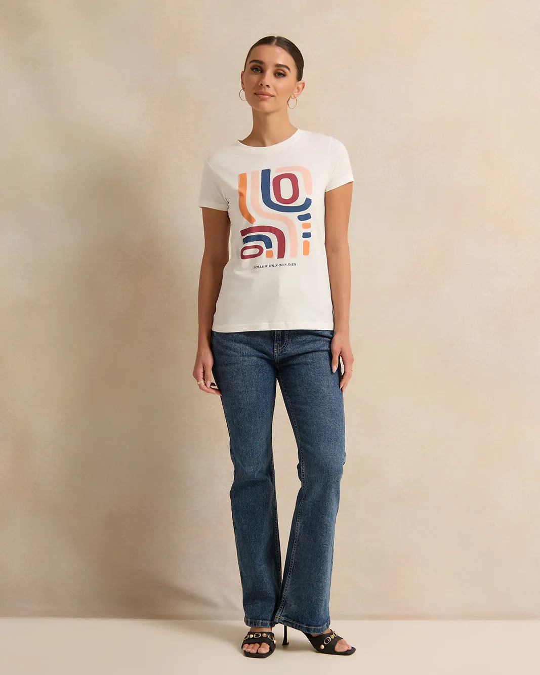 Women Short Sleeve Ivory Printed T-Shirt sold by Redtag product image thumbnail 2