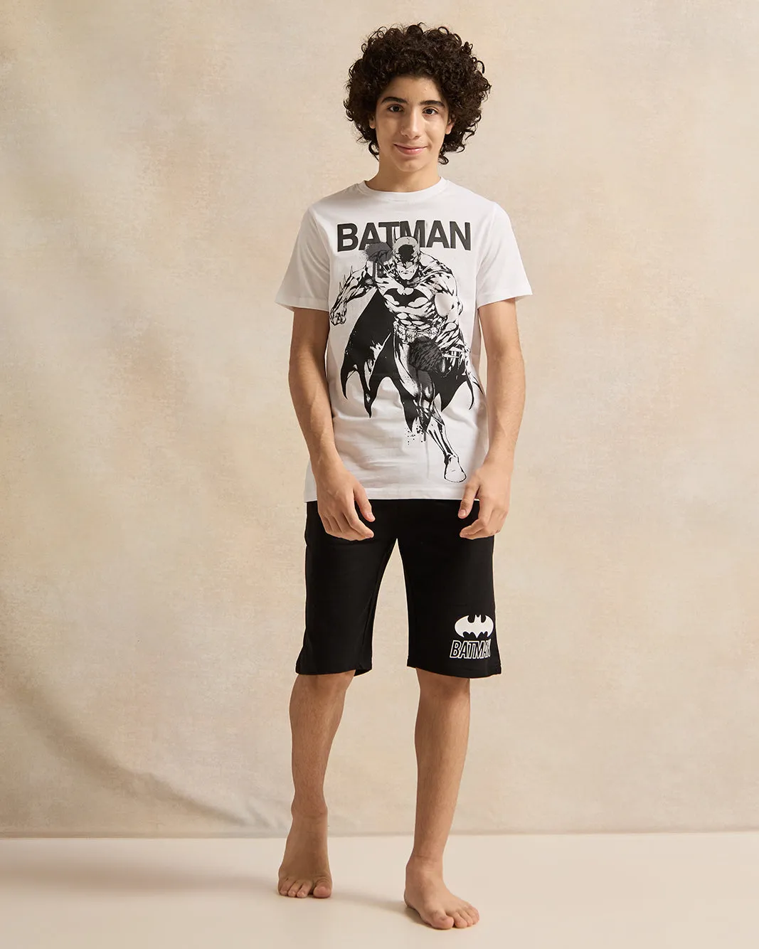 Senior Boys White And Black Batman Pyjama Set sold by Redtag