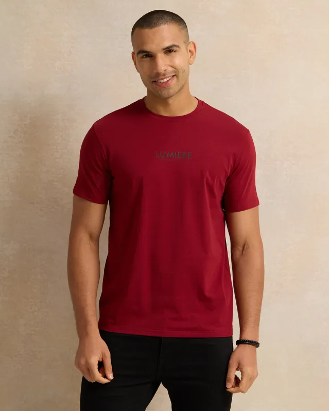 Men Burgundy Printed T-Shirt sold by Redtag
