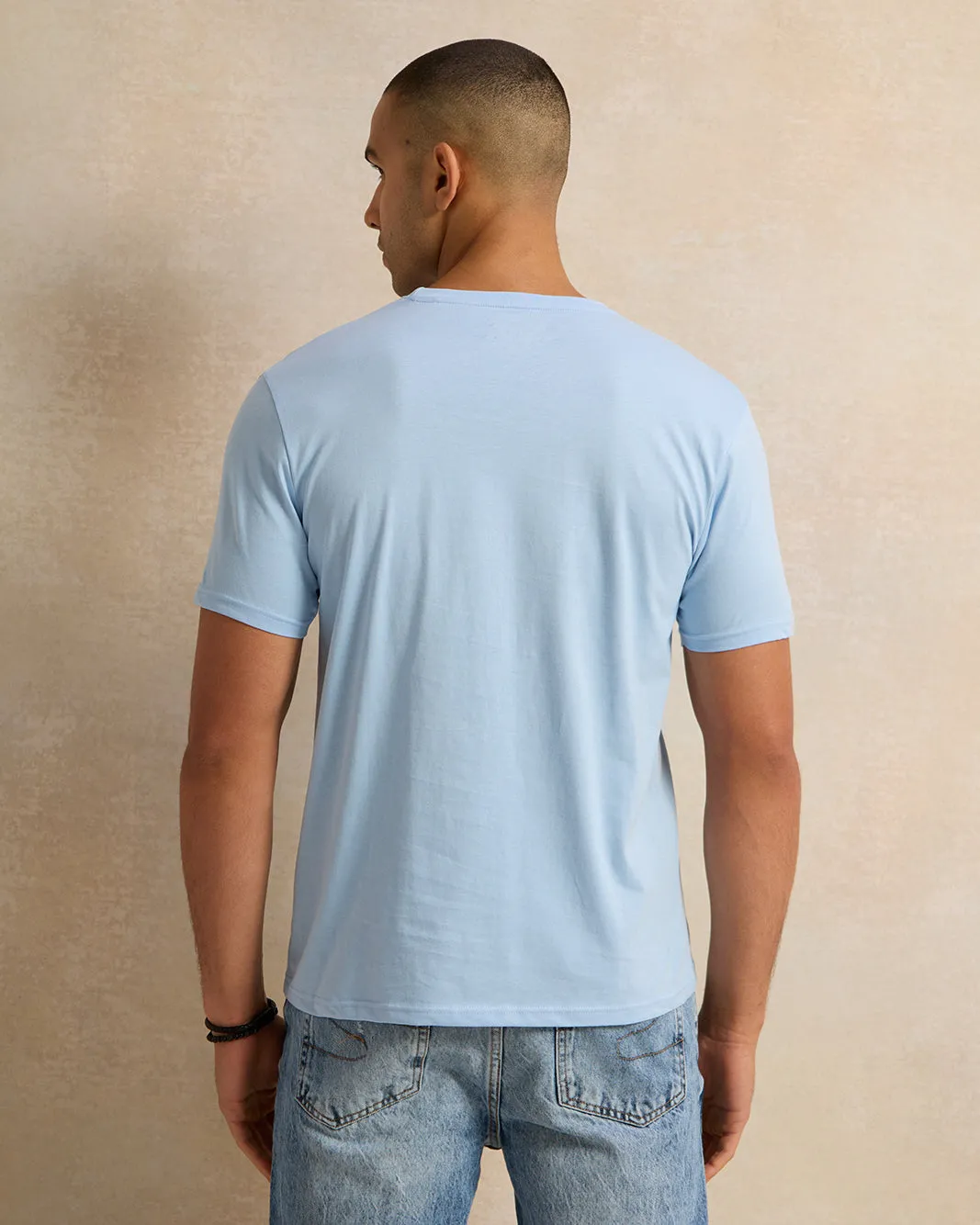 Men Blue Plain Basic T-Shirt sold by Redtag product image thumbnail 3