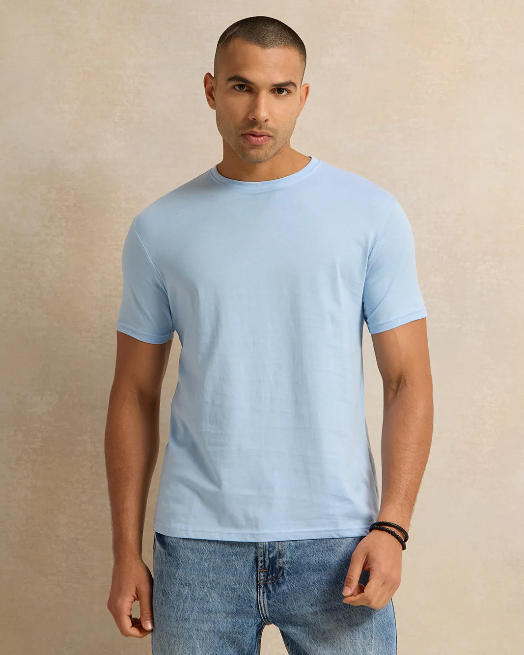Men Blue Plain Basic T-Shirt sold by Redtag