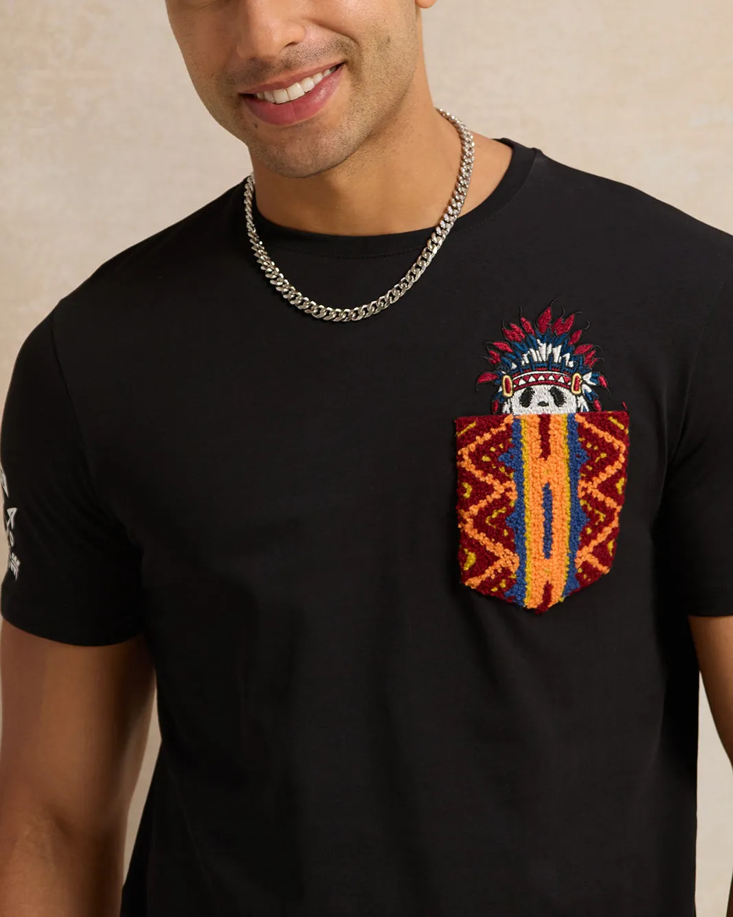 Men Black Embroidered T-Shirt sold by Redtag product image thumbnail 4