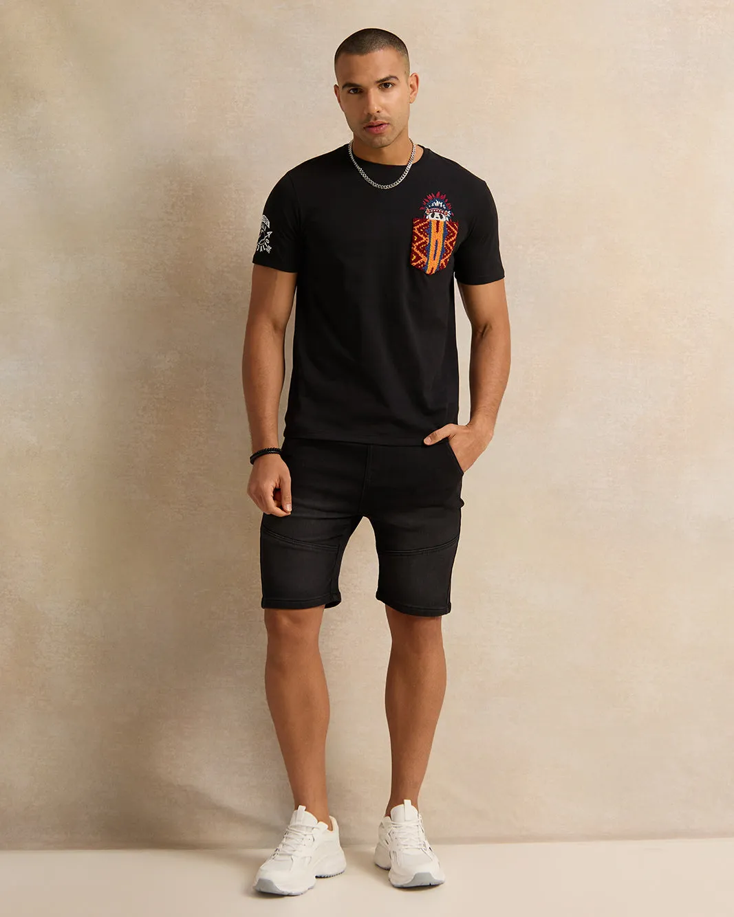 Men Black Embroidered T-Shirt sold by Redtag product image thumbnail 2