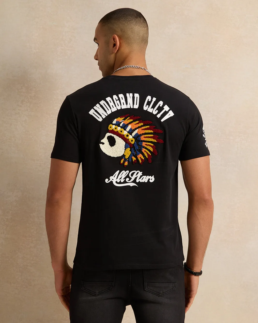 Men Black Embroidered T-Shirt sold by Redtag product image thumbnail 3