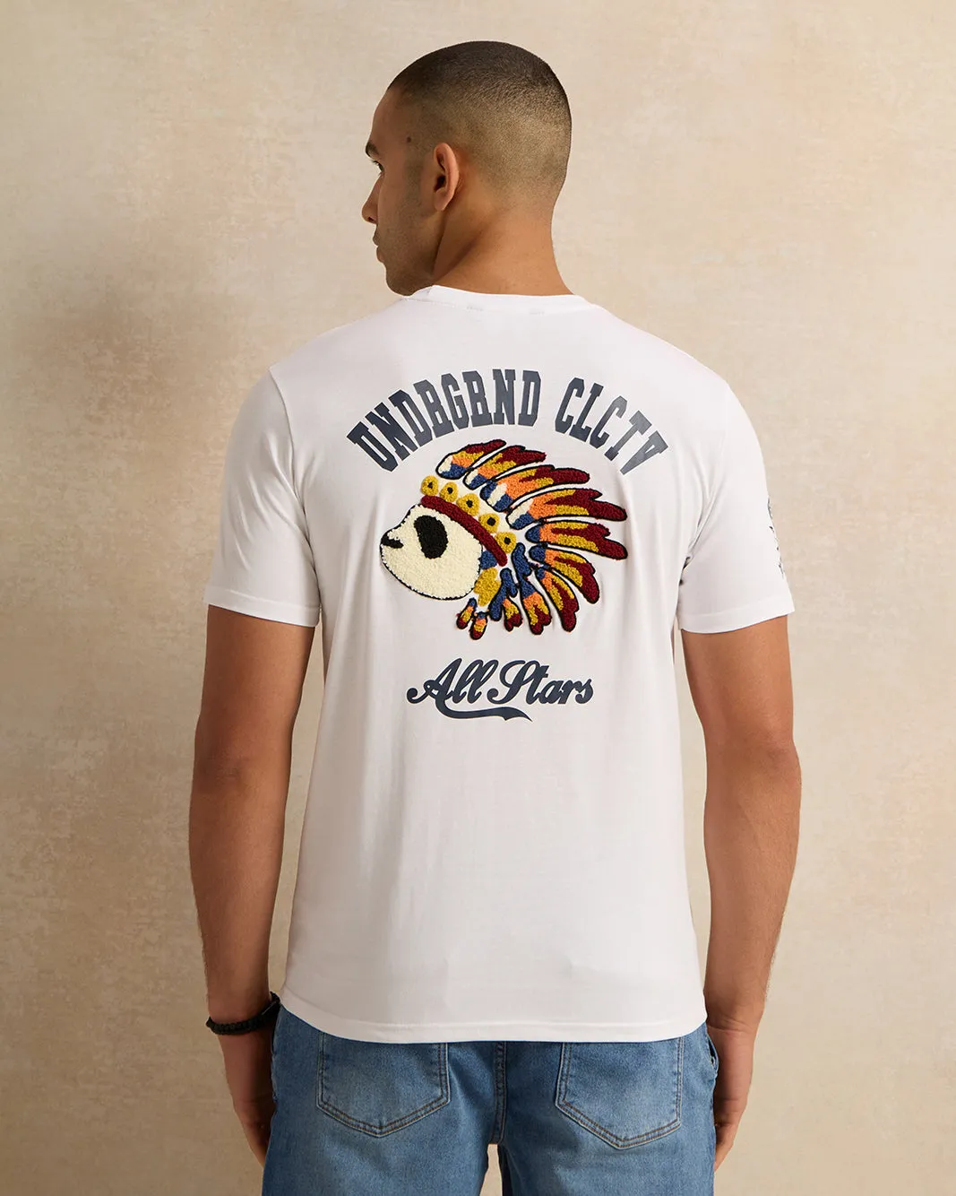 Men White Embroidered T-Shirt sold by Redtag product image thumbnail 3