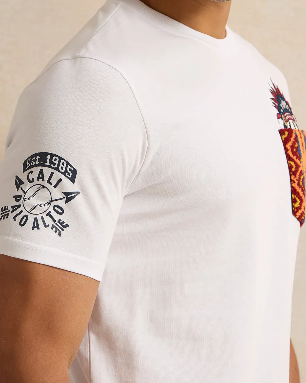 Men White Embroidered T-Shirt sold by Redtag product image thumbnail 4